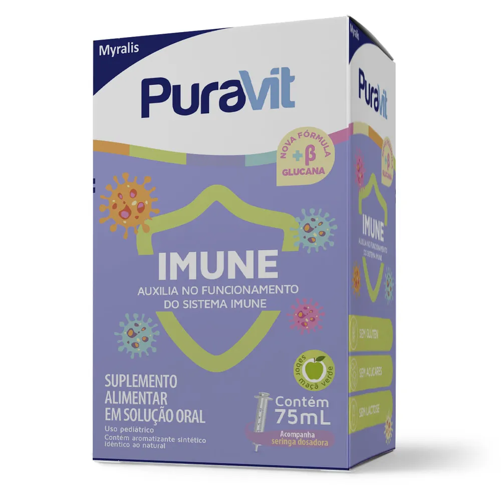 Puravit Imune Sabor Morango Solução Oral 75 ml + Seringa Dosadora