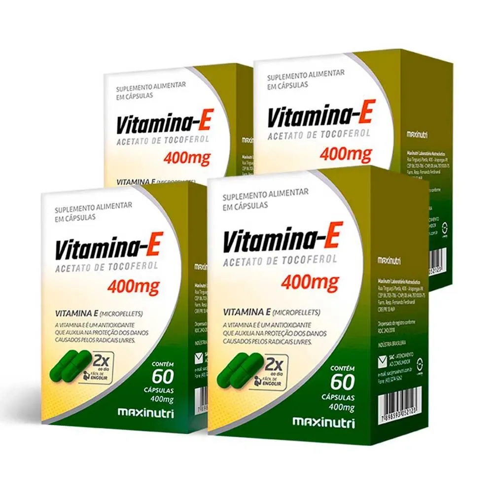 Kit 04 vitamina e antioxidante 400 mg 60 capsulas maxinutri