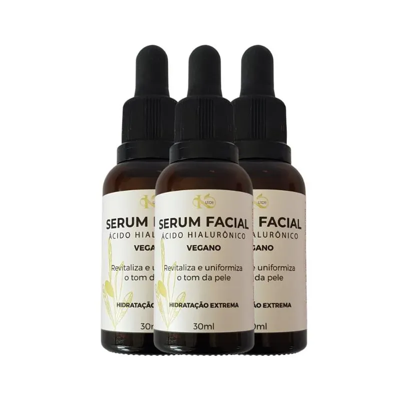 Kit 03 Sérum Facial Vegano Ácido Hialurônico 30 Ml Kuide