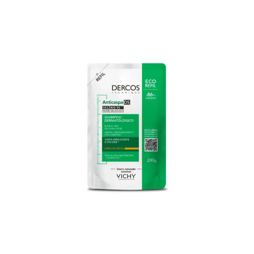 Refil Shampoo Anticaspa Vichy Dercos DS Selênio + Ácido Salicílico Cabelos Secos Refil Ecológico para Cabelos Secos 200 g