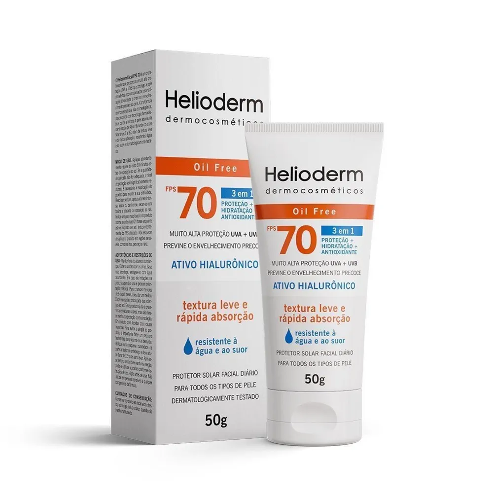 Protetor Solar Facial Helioderm 3 em 1 FPS70 Oil Free 50 g