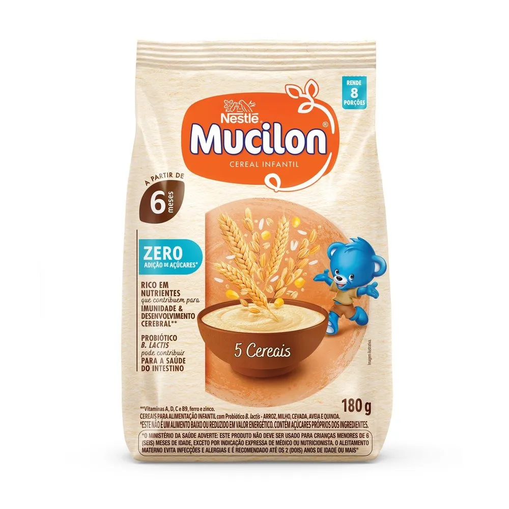 Cereal Infantil Mucilon 5 Cereais +6 meses Sem Adição de Açúcares 180 g