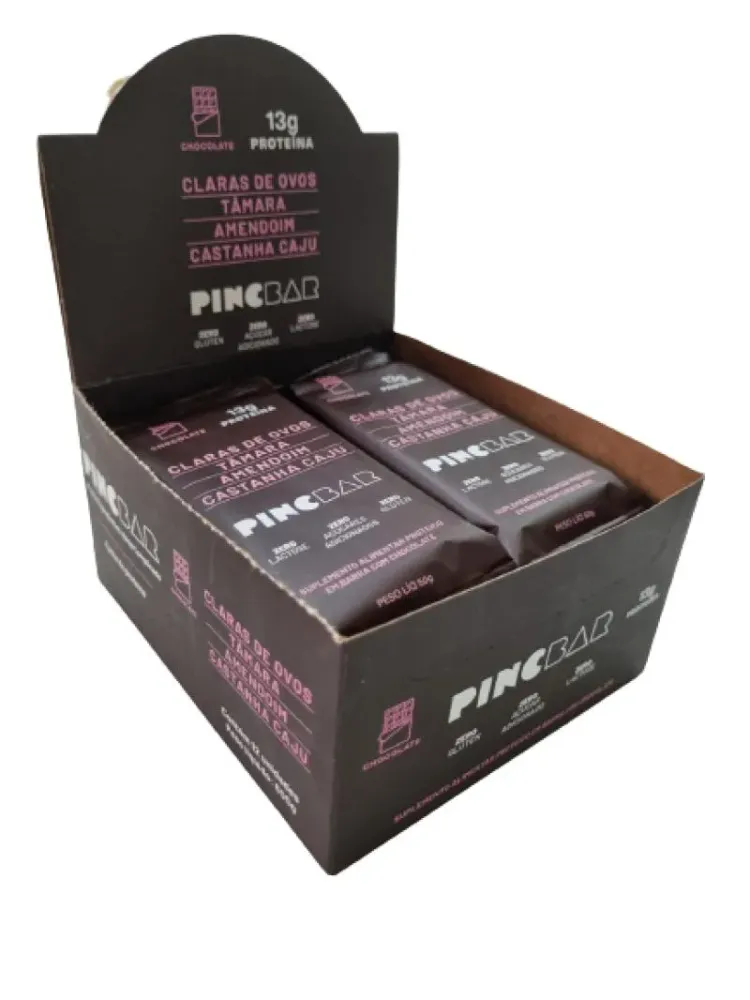 Barra de Proteína Chocolate Sem Açúcar 50 g Pincbar 12 unidades