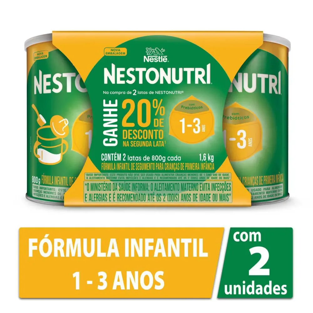 Fórmula Infantil Nestlé Nestonutri 800 g Pack com 20% de Desconto na Segunda Lata
