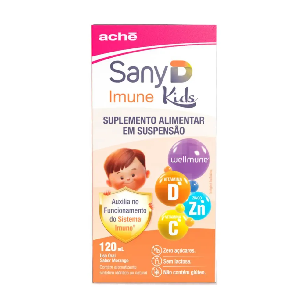 Polivitamínico Sany D Imune Kids Suspensão Oral Morango 120 ml